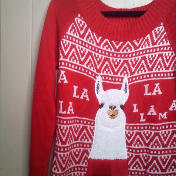 Holiday Time Christmas Sweater S 4-6 Llama Long Sleeve Red - Picture 9 of 13